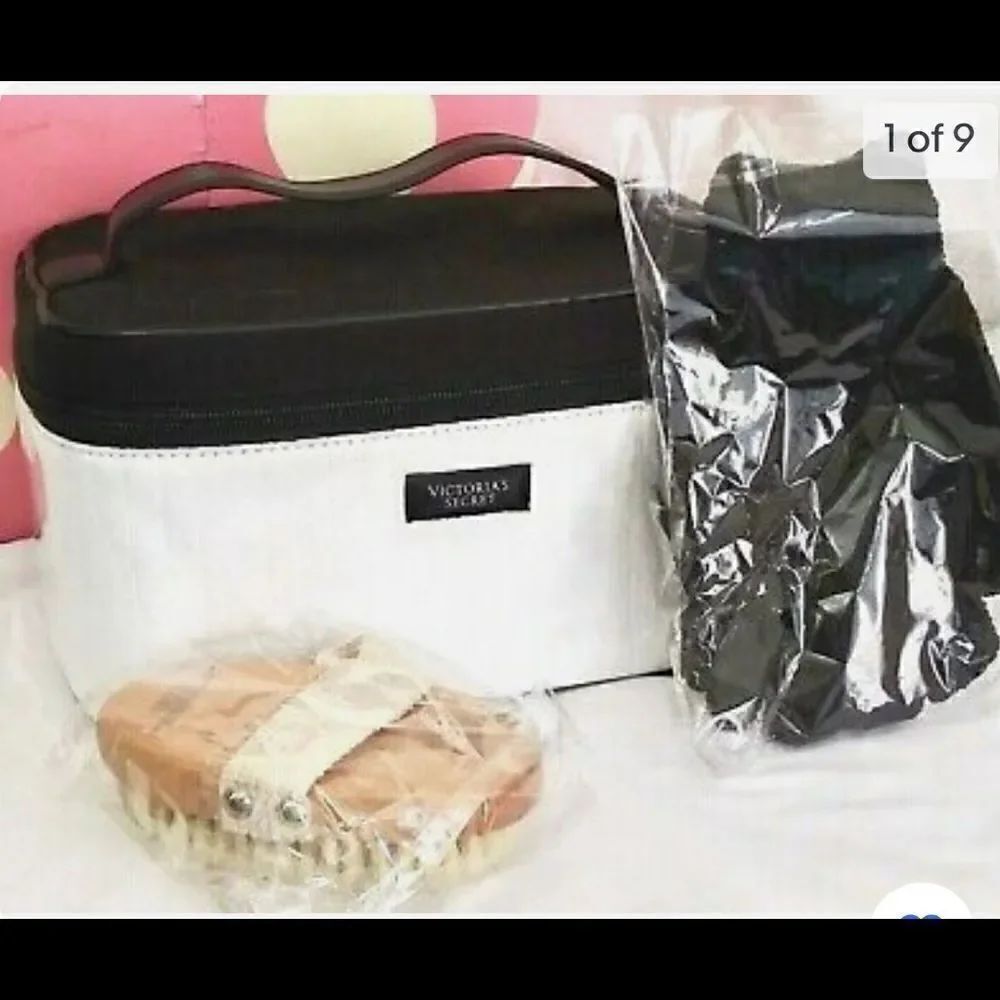 Victoria’s Secret black and white make up bag/train case stripe